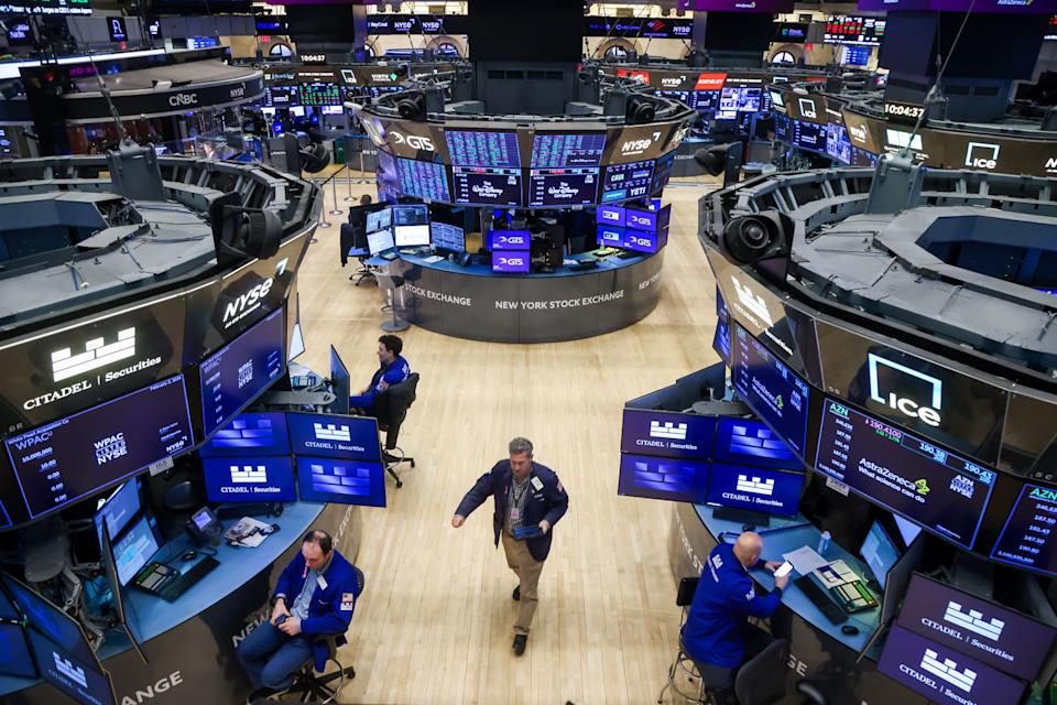 Wall Street stock market trading terminal correction data tech sector selloff micron intel meta
