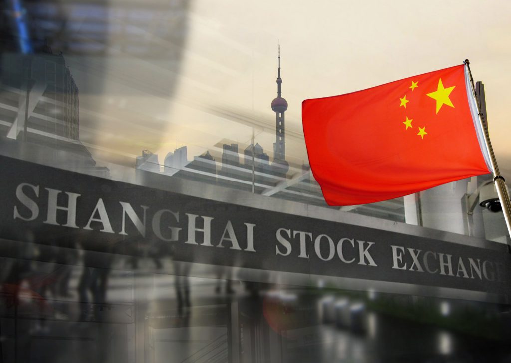 Shanghai stock exchange screen rise index chart china export growth trade green screen
